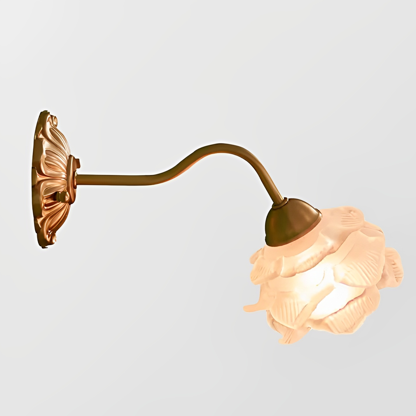 Flora – Vintage-Stil Wandlampe mit Blumen-Glas und Kupfer-Look