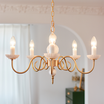 Alaric – Amerikanischer Retro-Leuchter aus cremefarbenem Glas