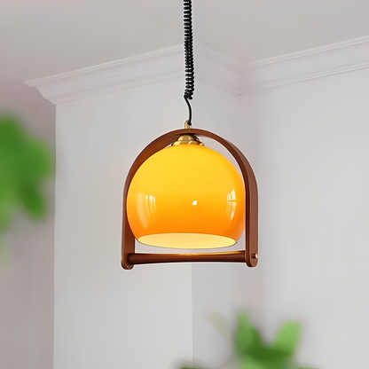 Bauven – Vintage-Hängeleuchte aus Holz und Glas im Bauhausstil