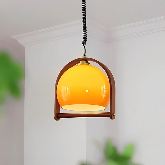 Bauven – Vintage-Hängeleuchte aus Holz und Glas im Bauhausstil