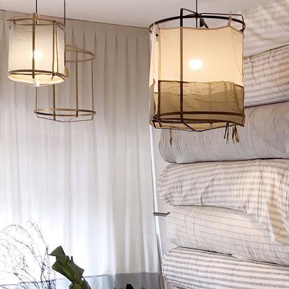 Asami – Hängelampe aus Leinen & Bambus