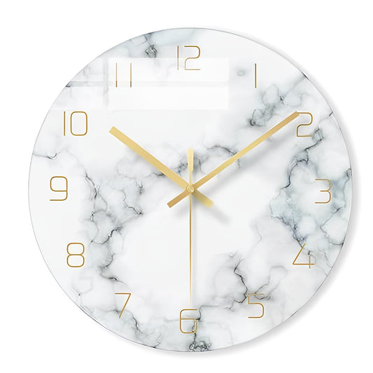 Marbela – Glas-Wanduhr im nordischen Stil mit Marmorlook