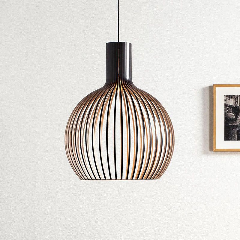 Retro Vogelkäfig Pendelleuchte aus Holz