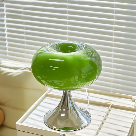 MacaronGlow – Farbige Tischlampe mit kurvigem Glas im Macaron-Stil