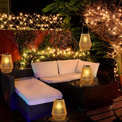 SolarWeave Laterne – Rattan-Bambus Optik