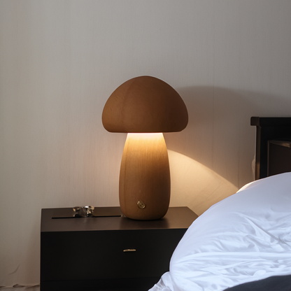 Lampe Mit Berührungsschalter Aus Holz Im Pilz-Stil