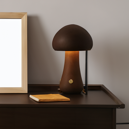 Lampe Mit Berührungsschalter Aus Holz Im Pilz-Stil