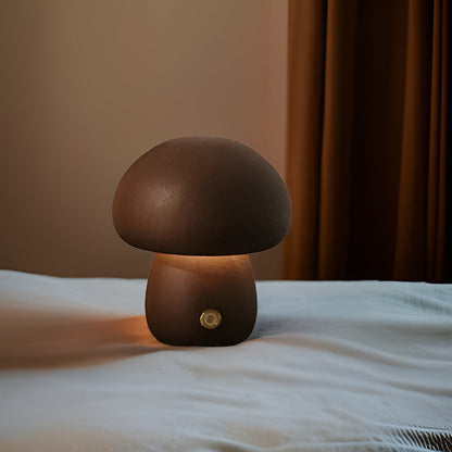 Lampe Mit Berührungsschalter Aus Holz Im Pilz-Stil