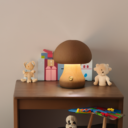 Lampe Mit Berührungsschalter Aus Holz Im Pilz-Stil