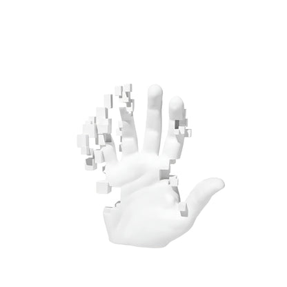 GlitchPalm – Moderne Harz-Skulptur einer abstrakten Hand in Mosaik-Optik
