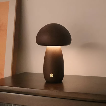 Lampe Mit Berührungsschalter Aus Holz Im Pilz-Stil