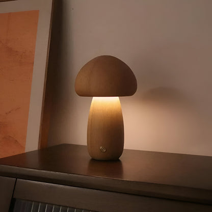 Lampe Mit Berührungsschalter Aus Holz Im Pilz-Stil