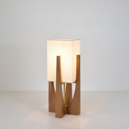 Malena – Retro Holz-Tischlampe mit Stoffschirm