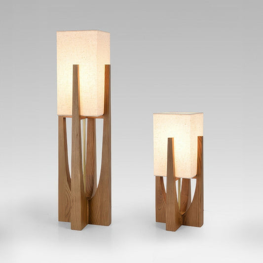 Malena – Retro Holz-Tischlampe mit Stoffschirm