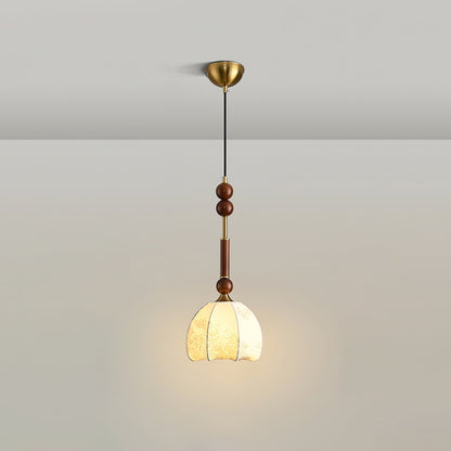 Romy – Hängelampe im römischen Stil mit Glas, Holz und Messing