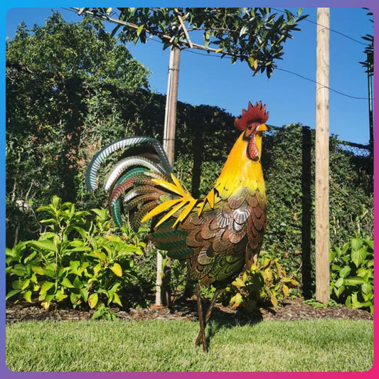 MetallHahn – Solar-Gartenfigur mit Licht für Outdoor-Charme