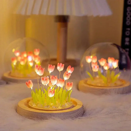 Florina – Handgemachte Tulpen-Nachtlampe mit Glasschirm