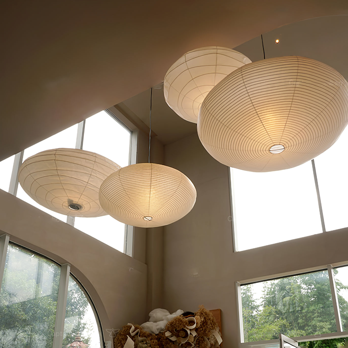 Miyako – Stoff-Deckenlampe im Laternenstil