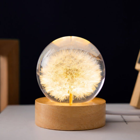 Flor – Glaskugel mit unvergänglicher Blume & Musikbox aus Holz
