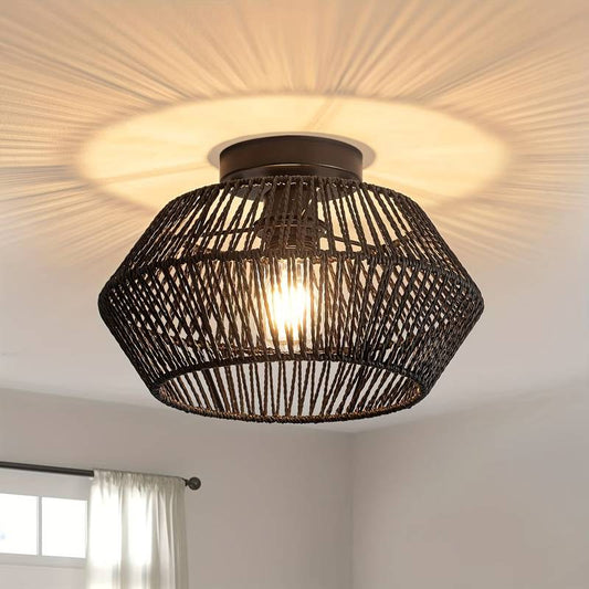 EthnoGlow – Boho-Chic Plafonnier mit handgewebtem Muster