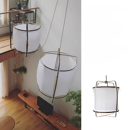 Yuka – Schlichte Deckenlampe aus Gaze und Bambus