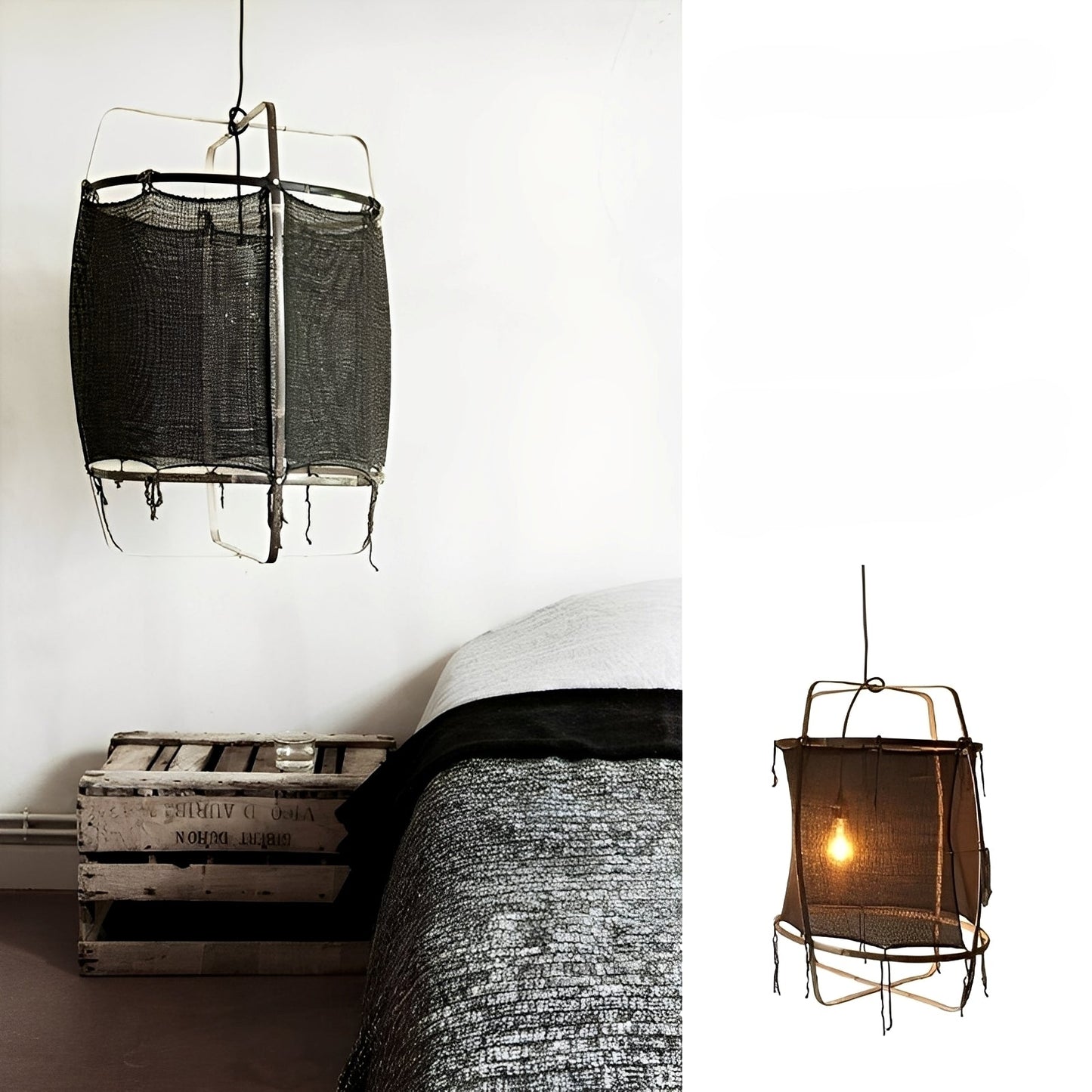 Yuka – Schlichte Deckenlampe aus Gaze und Bambus